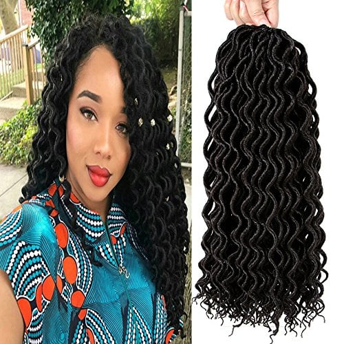 Befunny 6Packs/Lot 16inch Curly Faux Locs Crochet Hair Soft Deep Wavy Goddess Crochet Locs Hair Braids Synthetic Braiding Hair Extensions 24